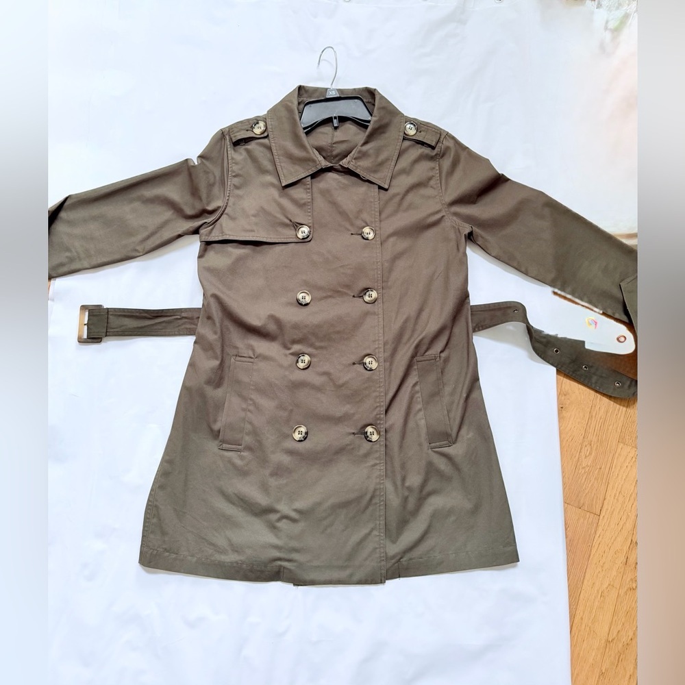 Trench Coat Belted Women’s Double-Breasted- Olive Small - Picture 6 of 15